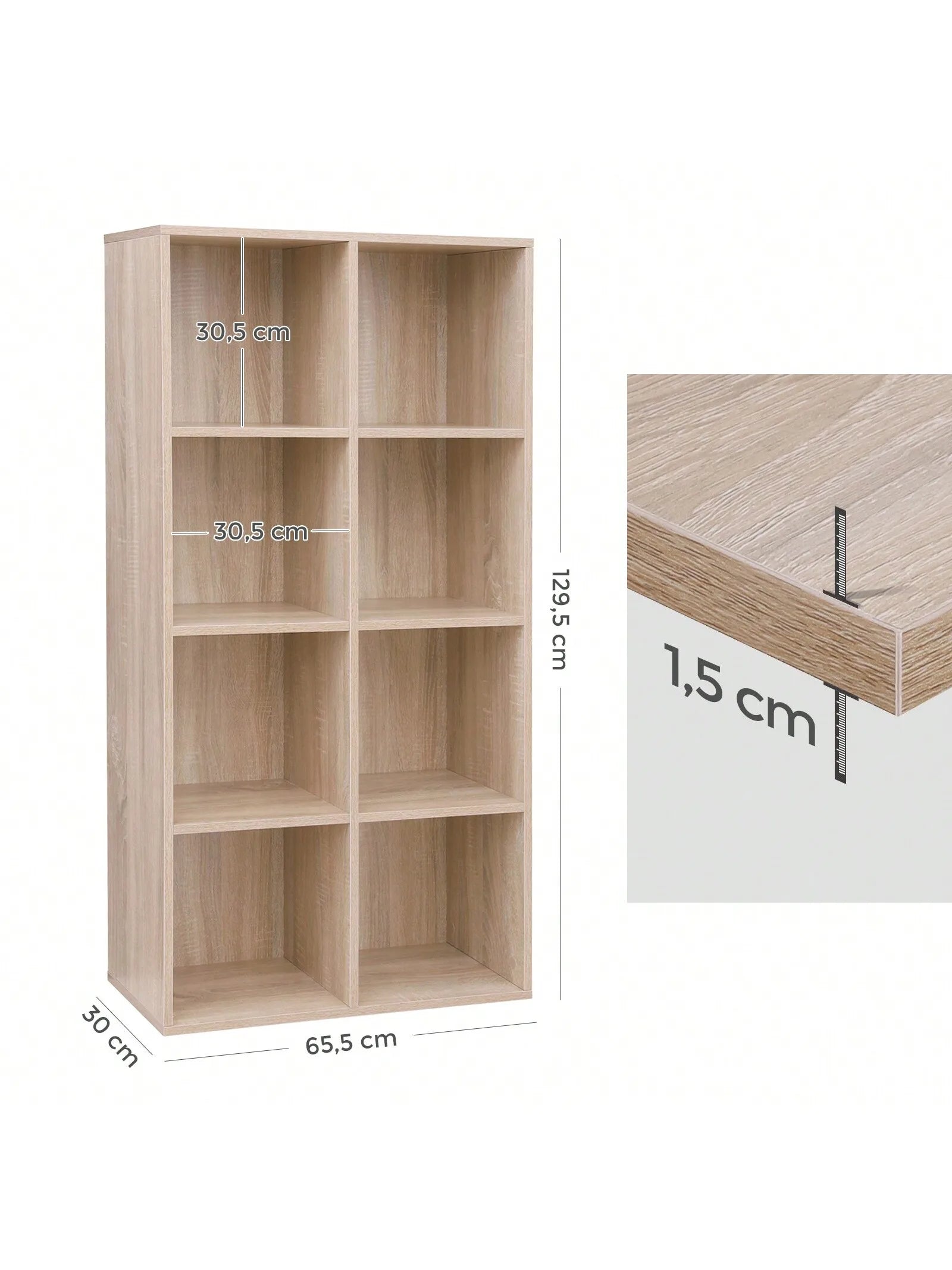 VASAGLE Bookcase, Wooden Bookshelf with 8 Compartments, Floor Standing Storage Unit for Files, Decor, In Study, Living Room - vue 4 sur 8