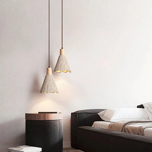 Japanese Wabi Sabi minimalist pendant light with micro cement and LED - vue 3 sur 6