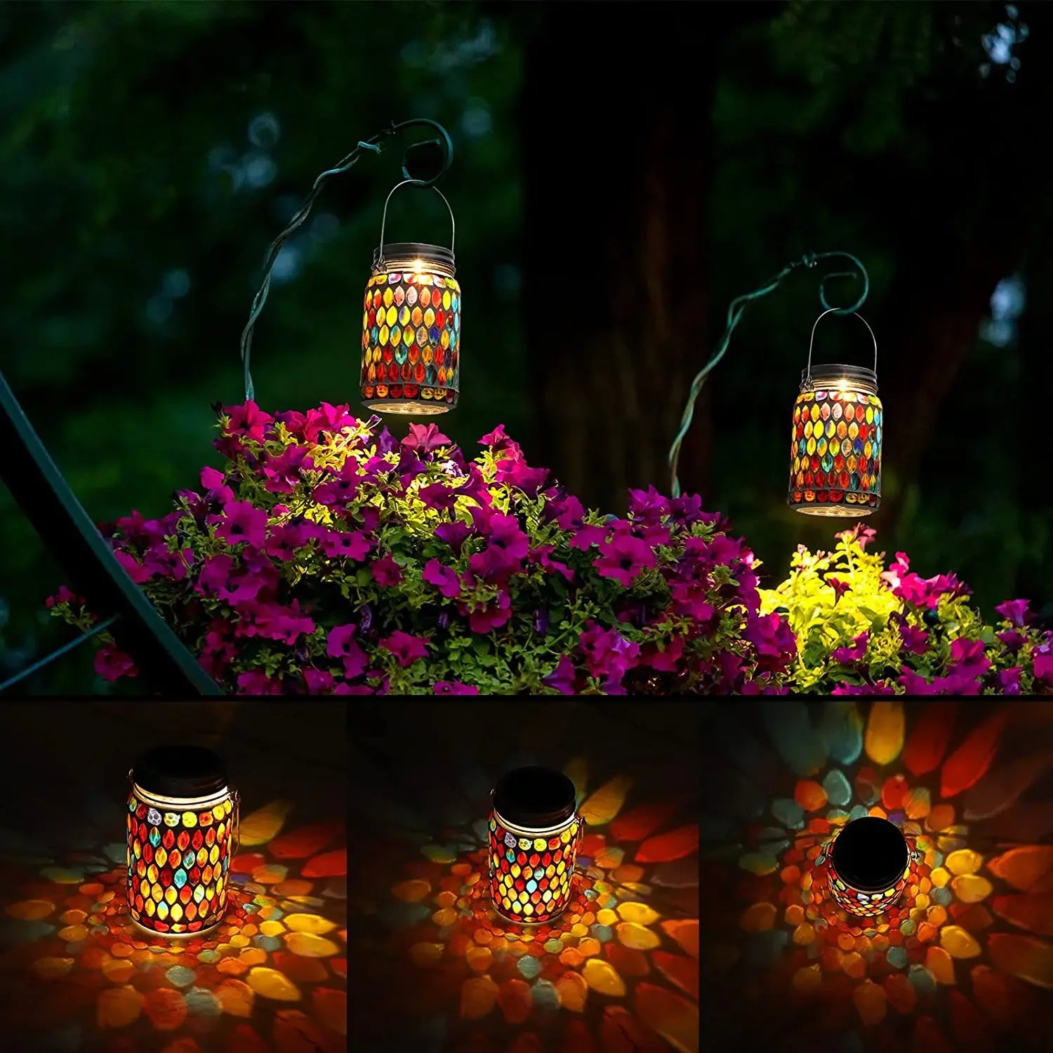 lanterne solaire décorative pour jardin en mosaïque - vue 3 sur 12