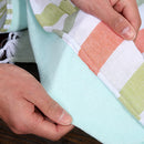 serviette de plage turque coton rayures pompons legere