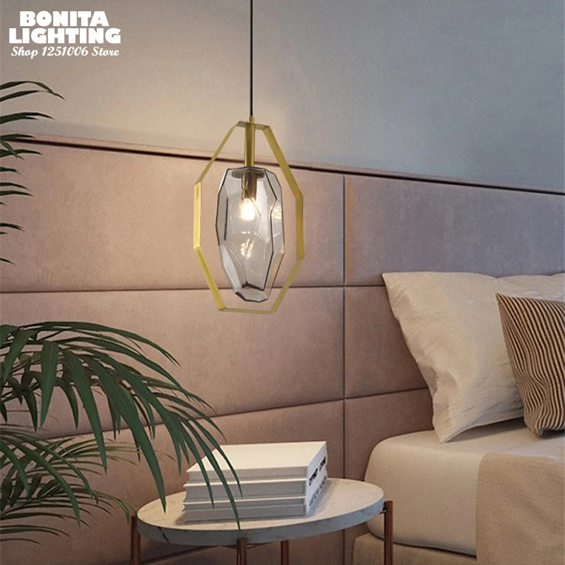 suspension en cristal avec anneau en métal design nordique élégant - vue 4 sur 8