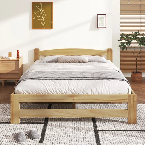 VSOGA 140/90 x 200 Cm, Solid Solid Wood Bed, Futon Bed, Double Bed, Solid Wood Natural Bed with Headboard and Slatted Frames, - vue 2 sur 7