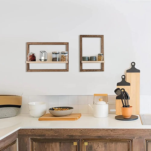 Set of 2 wooden floating wall shelves for storage and decoration - vue 4 sur 7