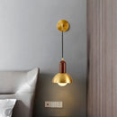Minimalist Japanese style chandelier in black walnut with brass wall light