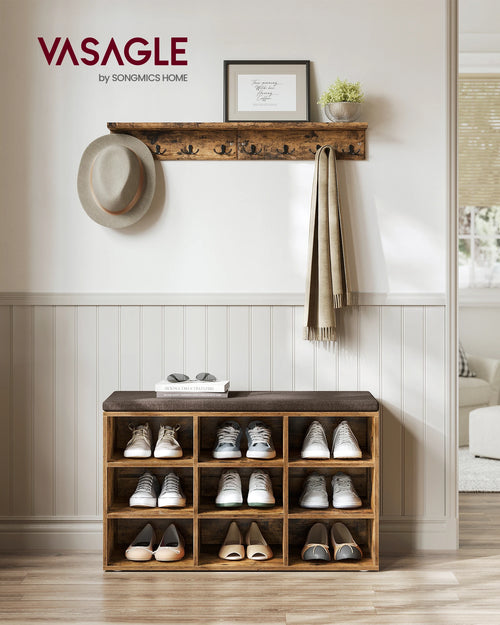 VASAGLE Shoe Bench, Storage Bench with Padded Seat, with Cushion, 9 Compartments, Adjustable Shelves, for Living Room, Hallway - vue 2 sur 10
