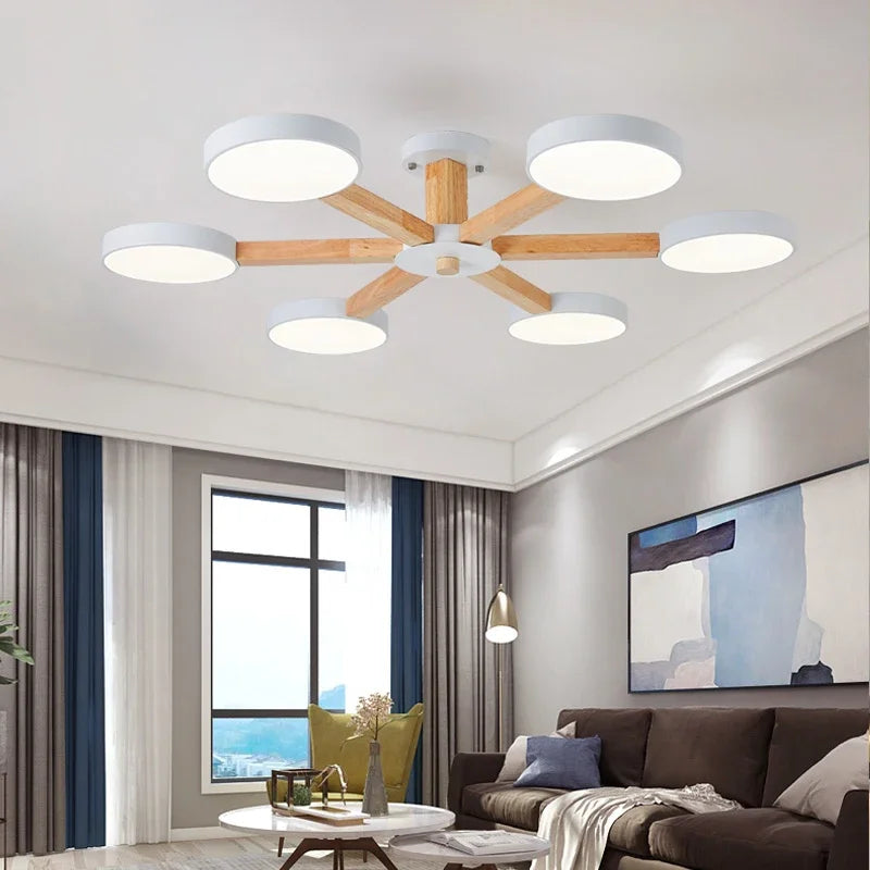 plafonnier moderne en bois à éclairage led pour décoration intérieure - vue 4 sur 15
