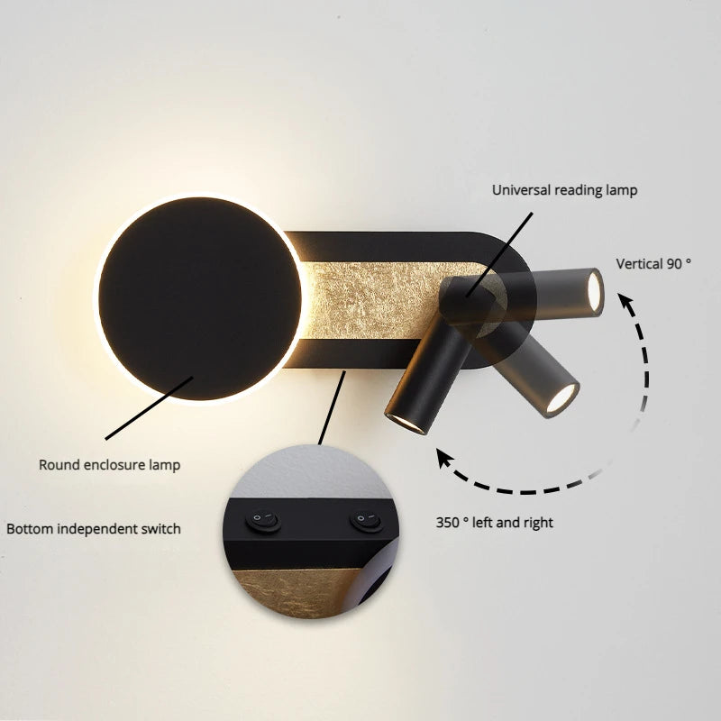 applique murale led nordique moderne rotative avec interrupteur - vue 4 sur 8