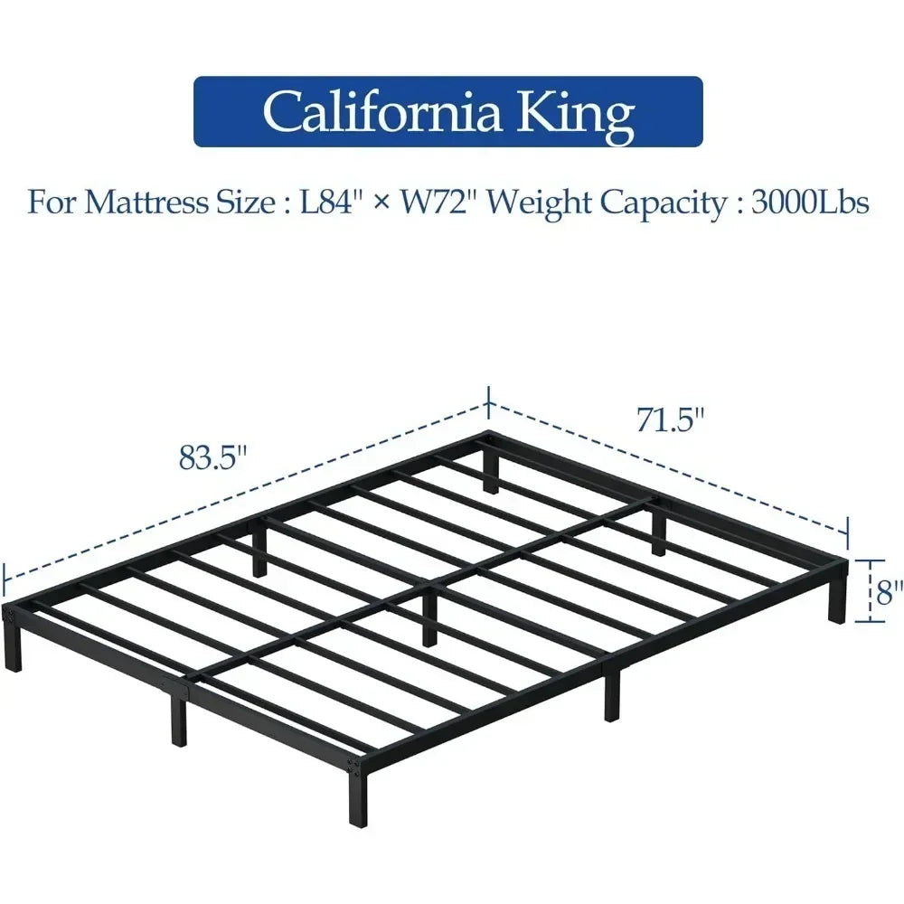 8 inch California King Size Bed Frame, No Spring, No Noise, Easy to Assemble, Black, Heavy Duty Metal Platform Bed Frame - vue 5 sur 7