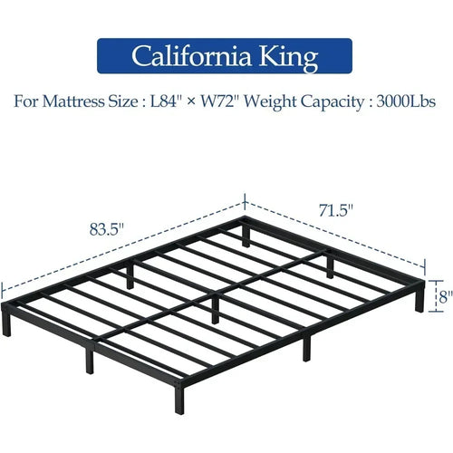 8 inch California King Size Bed Frame, No Spring, No Noise, Easy to Assemble, Black, Heavy Duty Metal Platform Bed Frame - vue 6 sur 7