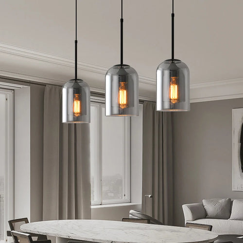 Suspension industriel vintage en verre fumé pour restaurant loft
