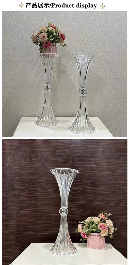 Transparent Acrylic Wedding Vases, Horn Style, Party Table Centerpiece, Family Table Decoration, High 45cm, New, 10Pcs - vue 4 sur 7