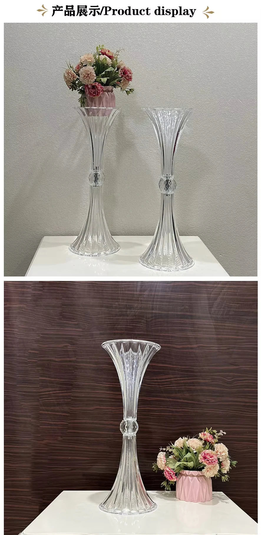 Transparent Acrylic Wedding Vases, Horn Style, Party Table Centerpiece, Family Table Decoration, High 45cm, New, 10Pcs - vue 3 sur 7
