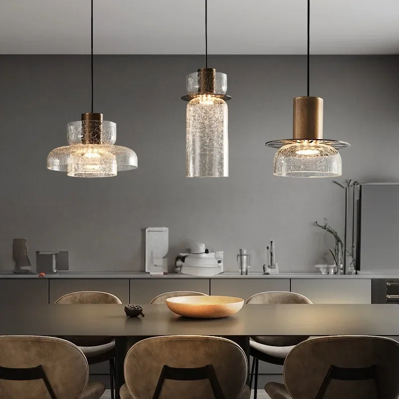 lustre en verre craquelé design rétro pour intérieur moderne - vue 5 sur 11