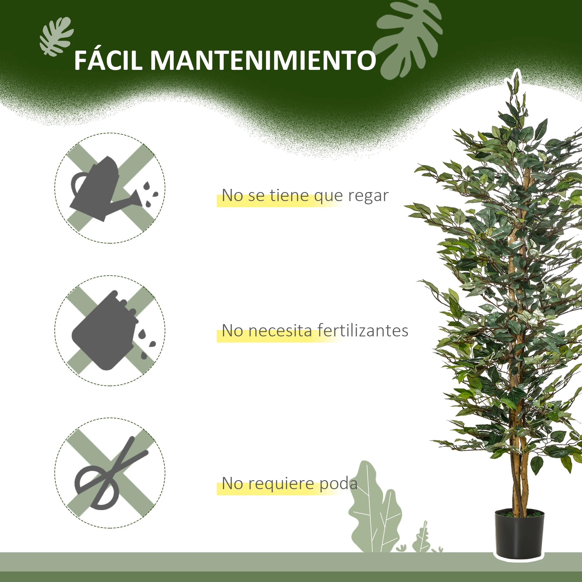 ficus artificiel avec pots en bûches et 1008 feuilles vertes - vue 8 sur 7