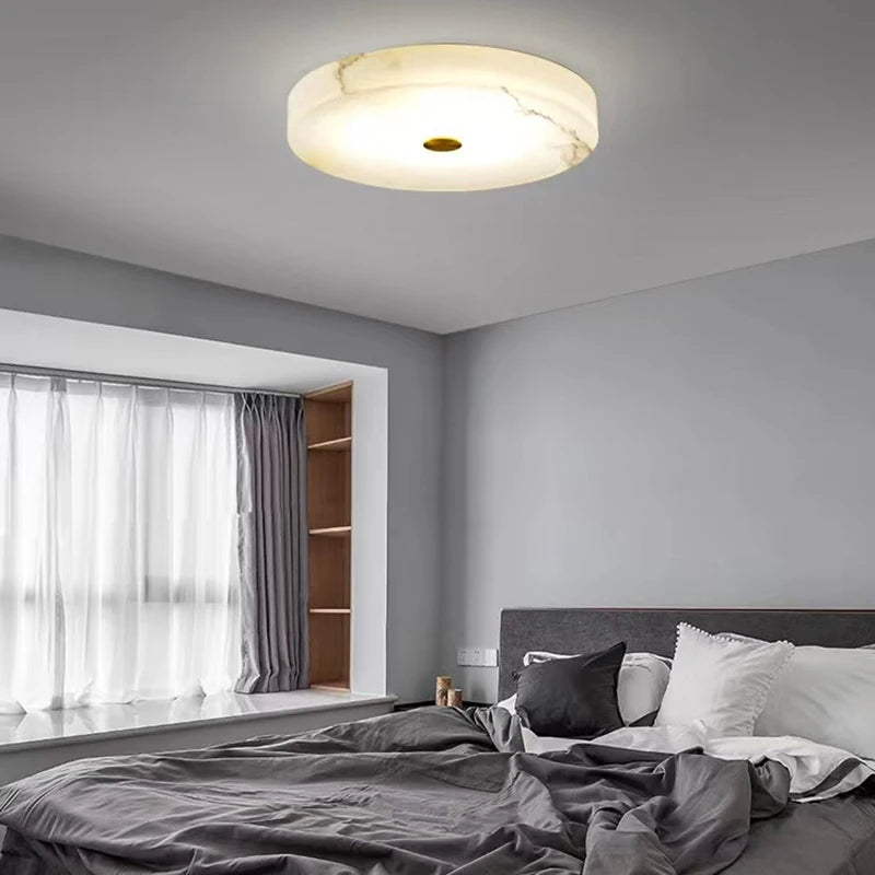 plafonnier led moderne marbre blanc salon - vue 5 sur 19