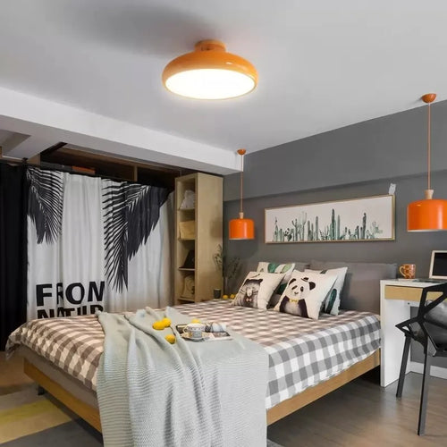 Vintage LED wooden ceiling light nordic orange PVC round fixture - vue 4 sur 10
