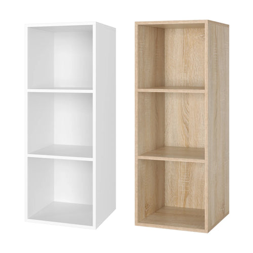 Getone Small Bookcase, White Bookshelf, 3 Cubes Storage Unit, Living Room Bookcase Wooden 30x30x80cm - vue 2 sur 8
