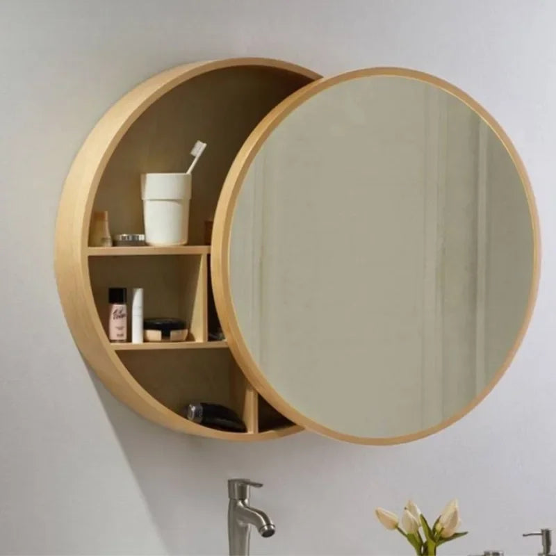 armoire de rangement murale avec miroir décoratif rond - vue 7 sur 8
