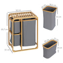 HOMCOM bamboo laundry hamper 3 removable fabric bags 50x32x69,7 cm