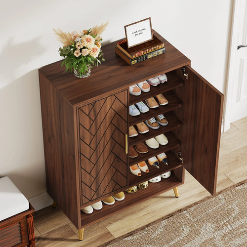 Tribesigns 6-Tier Shoe Cabinet with Doors, Walnut Wooden Shoe Storage Cabinet with Adjustable Shelves for Entryway - vue 6 sur 7