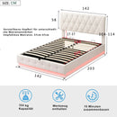 Upholstered Bed 140 x 200 cm with LED Lighting, Double Bed with Slatted Frame and Storage Space,No Mattresses