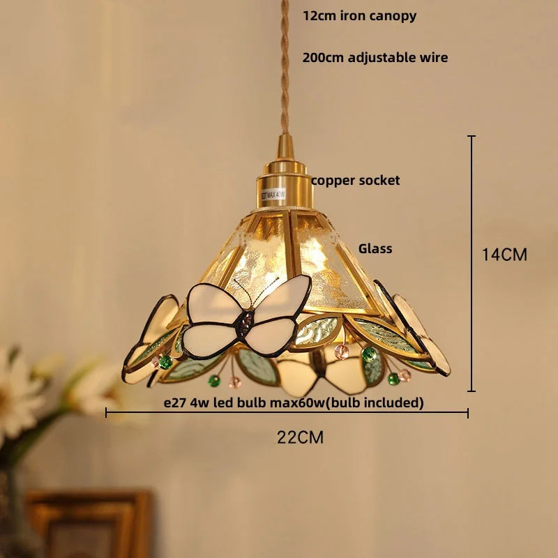 suspension en verre coloré avec fil de bois réglable moderne