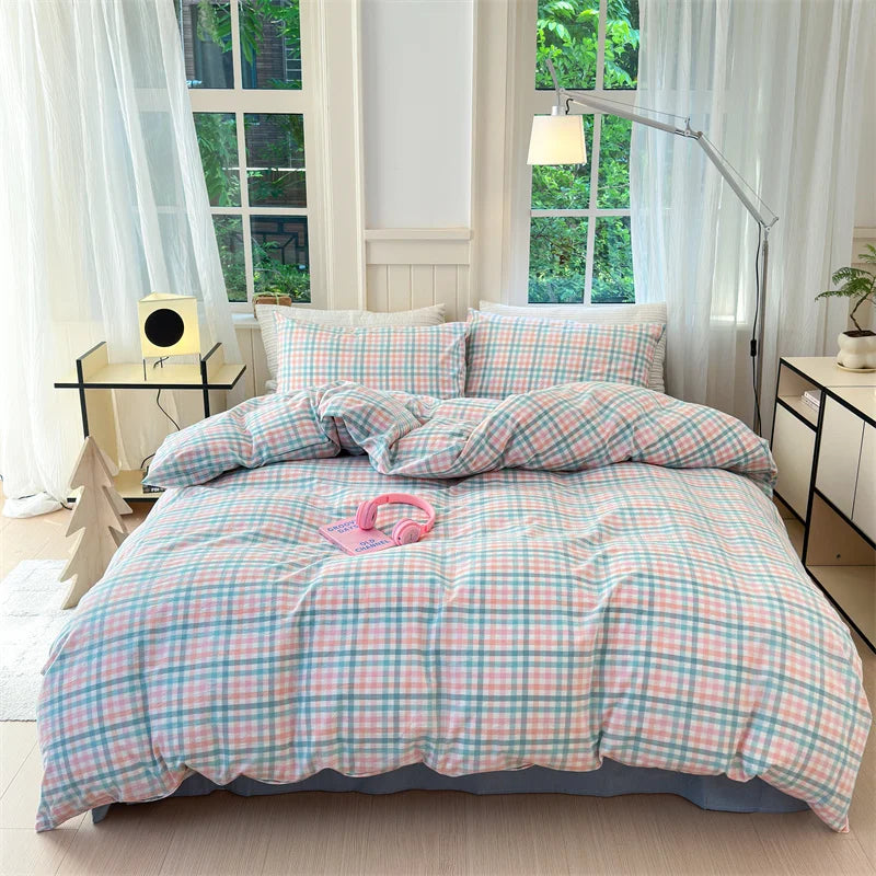 housse de couette en coton lavée à carreaux douce et confortable