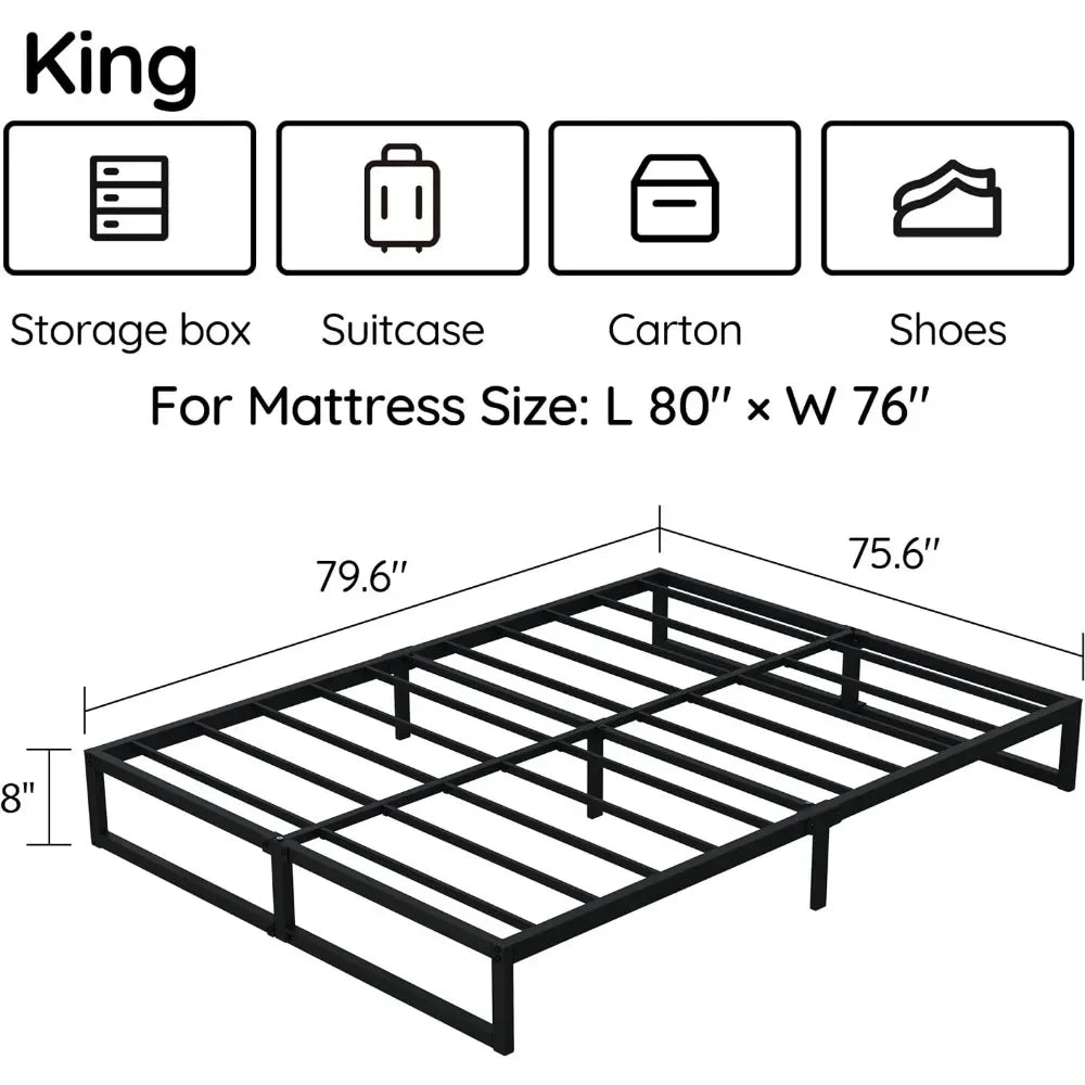King Size Bed Frame, Metal Platform Mattress Foundation With Steel Slat Support, No Box Spring Needed,8 Inch King Size Bed Frame - vue 6 sur 6