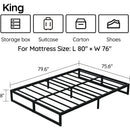 King Size Bed Frame, Metal Platform Mattress Foundation With Steel Slat Support, No Box Spring Needed,8 Inch King Size Bed Frame