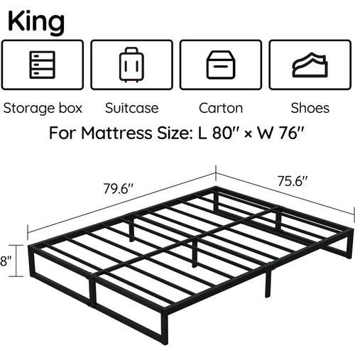 King Size Bed Frame, Metal Platform Mattress Foundation With Steel Slat Support, No Box Spring Needed,8 Inch King Size Bed Frame - vue 7 sur 6