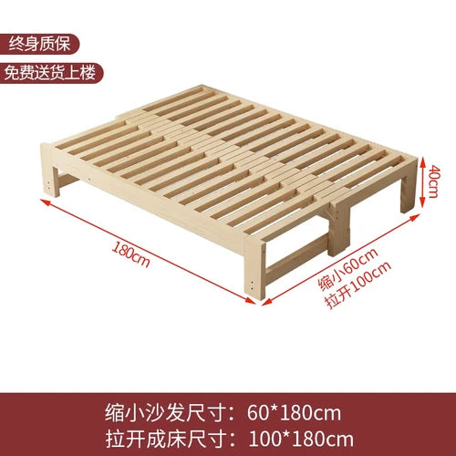 Customized: Fold-out sofa bed, dual-purpose all-solid wood, small apartment, telescopic bed, pull-out bed, push-pull bed, foldab - vue 8 sur 24