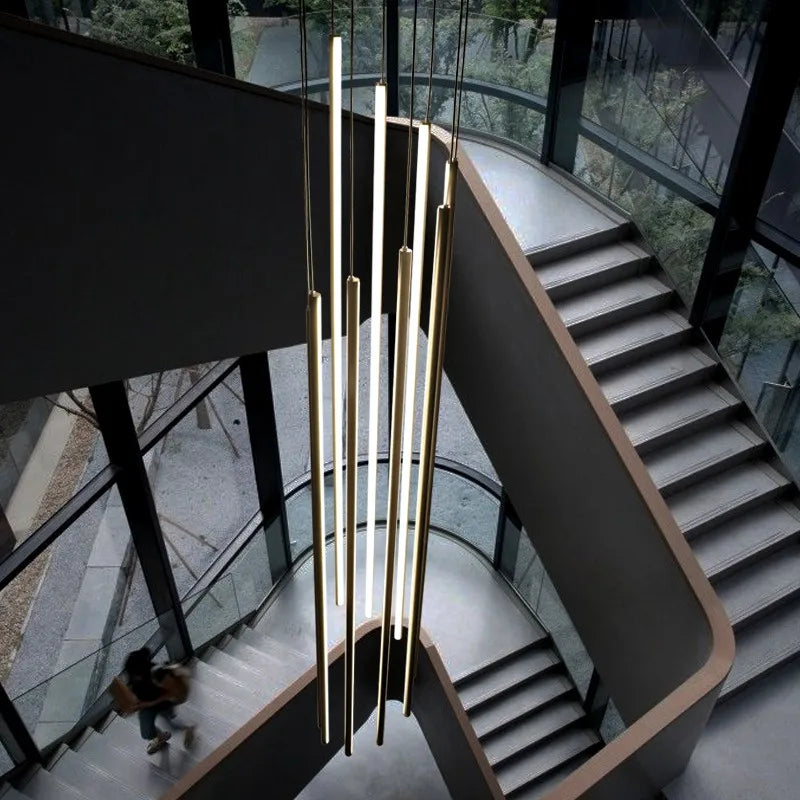 lustre design moderne duplex nordique éclairage longue led - vue 6 sur 9