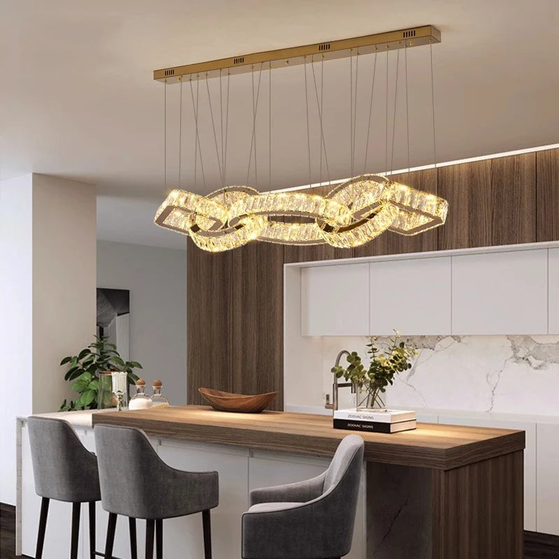 Lustre design cristal doré moderne pour salle à manger éclairage intérieur - vue 4 sur 8