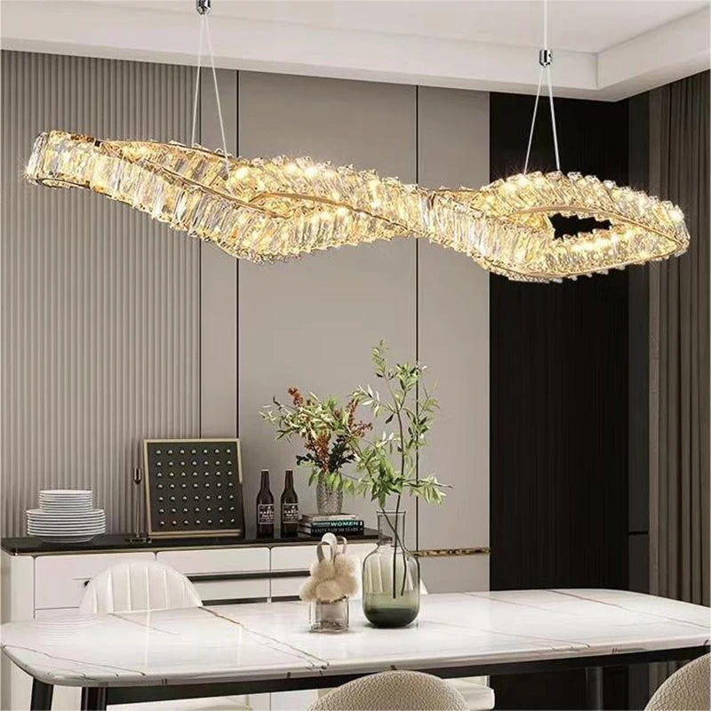 lustres modernes en cristal de luxe led suspendus dorés