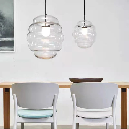 lampe suspendue en verre transparent réglable pour restaurant ou bar