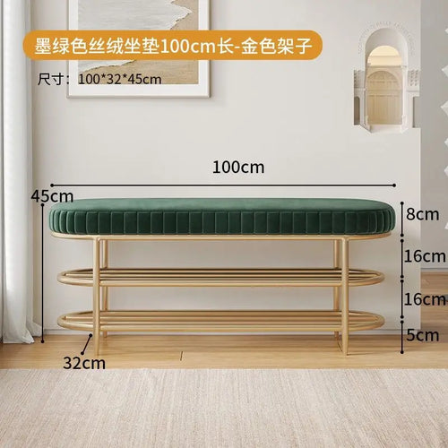 tabouret à chaussures pouf ottoman souple en cuir flanelle et coussin - vue 17 sur 18