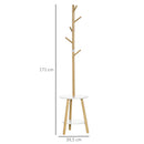 HOMCOM 2 in 1 bamboo stand rack with 2 shelves 5 hooks 39.5x39.5x171 cm