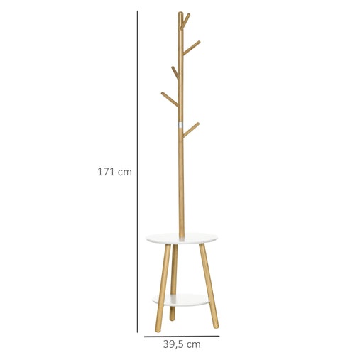 HOMCOM 2 in 1 bamboo stand rack with 2 shelves 5 hooks 39.5x39.5x171 cm - vue 4 sur 7