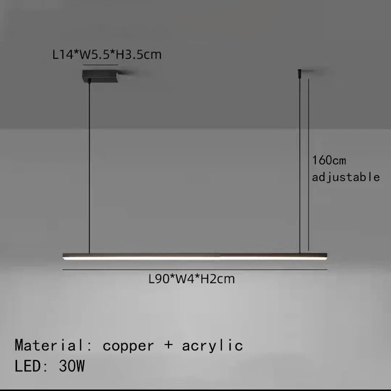 Minimalist LED chandelier with adjustable wire and copper body - vue 8 sur 10