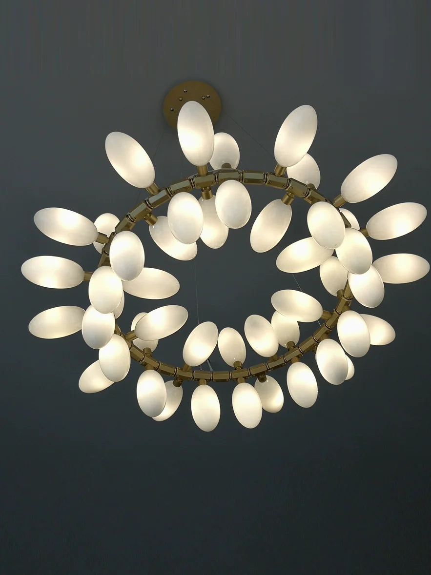 Modern Luxury  White Glass Grape Shaped Duplex Villa Chandelier, Living Room, Dining Room, Hotel Circular Decorative Chandelier - vue 2 sur 15