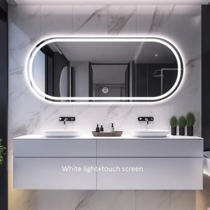 miroir intelligent elliptique lumineux anti-buée trois couleurs mural - vue 17 sur 18