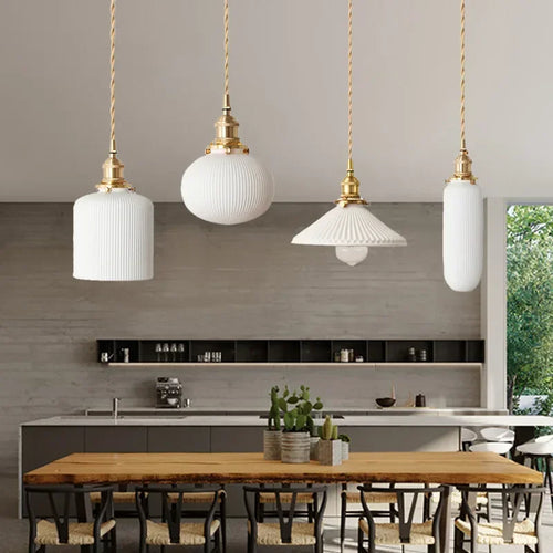 Minimalist Japanese retro ceramic pendant light for interior decoration - vue 2 sur 21
