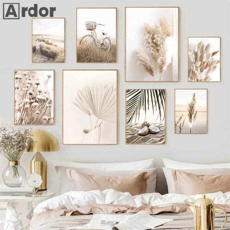 affiches de roseaux et fleurs séchées pour décoration murale