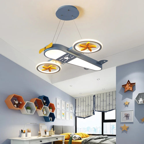 lustre dessin animé avion led avec télécommande pour enfants