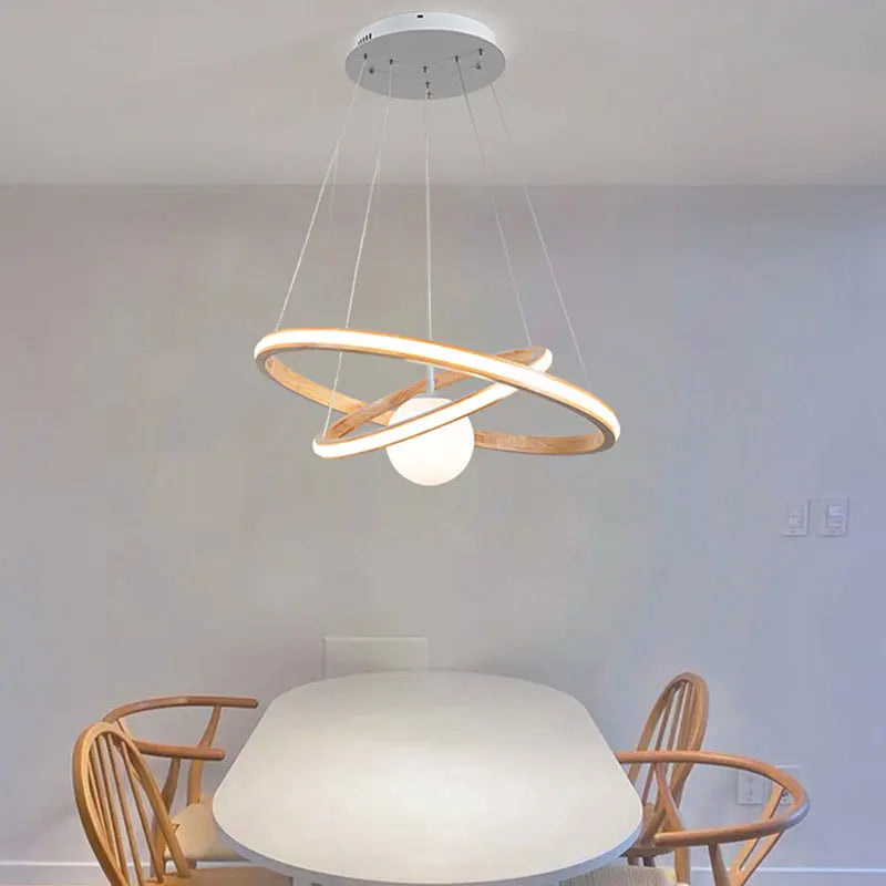lustre en bois moderne avec boule en verre pour intérieur - vue 4 sur 9