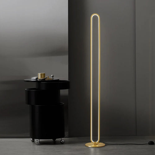 Minimalist copper LED floor lamp with 3 changeable Nordic decorations - vue 2 sur 7