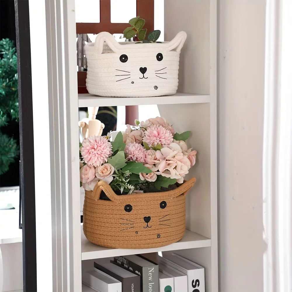 panier en corde de coton pour jouets animaux mignon avec oreilles - vue 4 sur 11