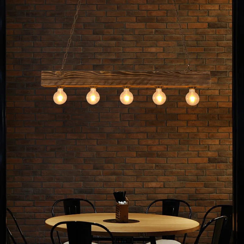 5 têtes Vintage en bois massif lustre créatif Style industriel Restaurant salon Hot Pot boutique Bar café suspension lumière - vue 5 sur 7