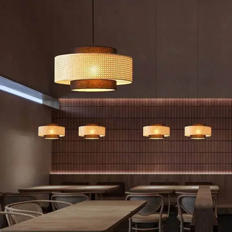 lustre rétro en rotin tissé pour décoration intérieure - vue 7 sur 9