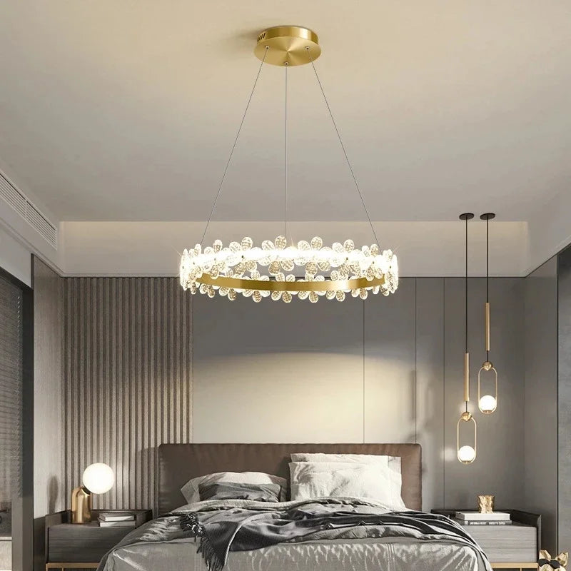 lustre en cristal k9 style nordique avec anneau en pétales et led - vue 6 sur 17